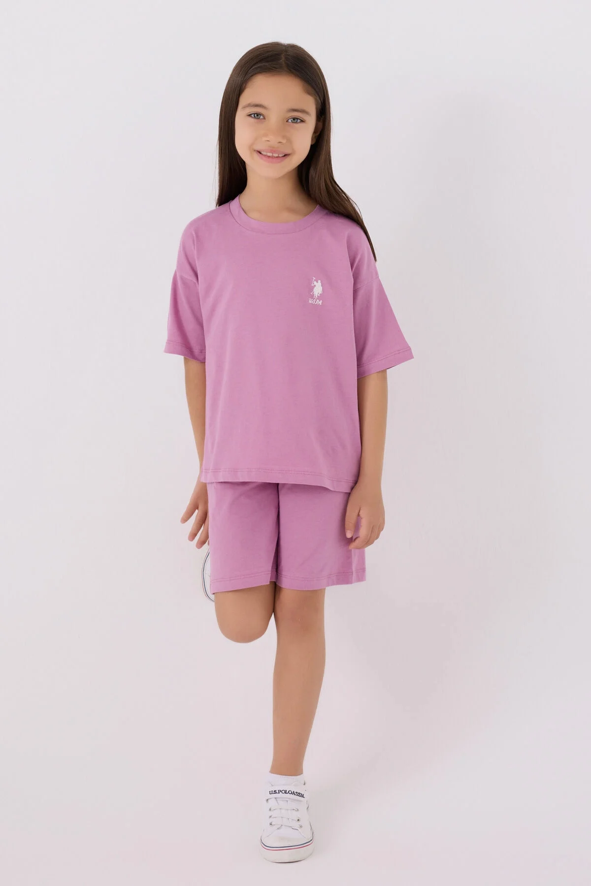 Arnetta U.S. Polo Assn Kız Çocuk Mor Bermuda Takım Bermuda Takım Toptan