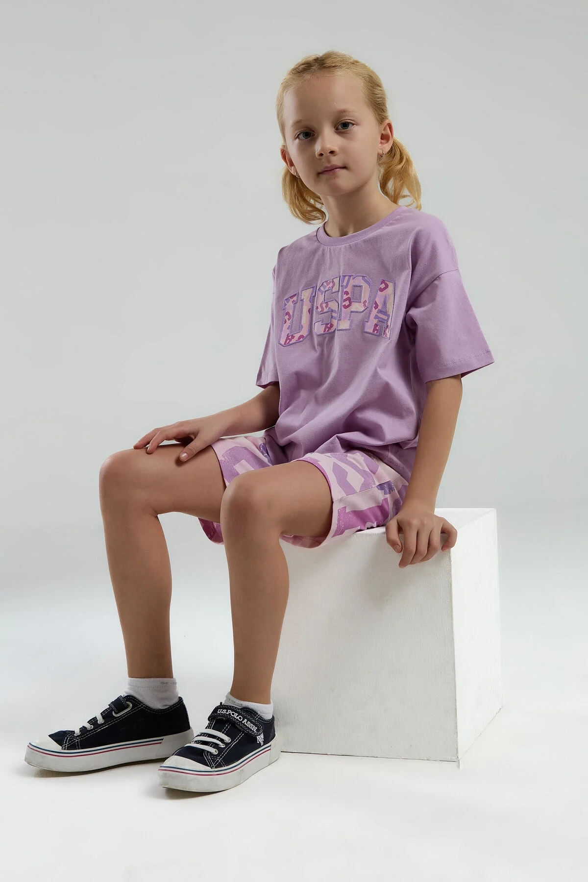 Arnetta U.S. Polo Assn Kız Çocuk Mor Bermuda Takım Bermuda Takım Toptan
