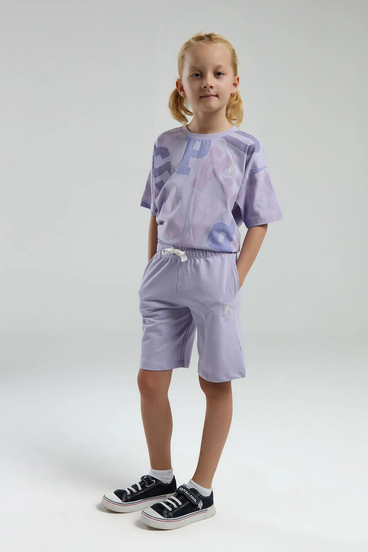 Arnetta U.S. Polo Assn Kız Çocuk Mor Bermuda Takım Bermuda Takım Toptan