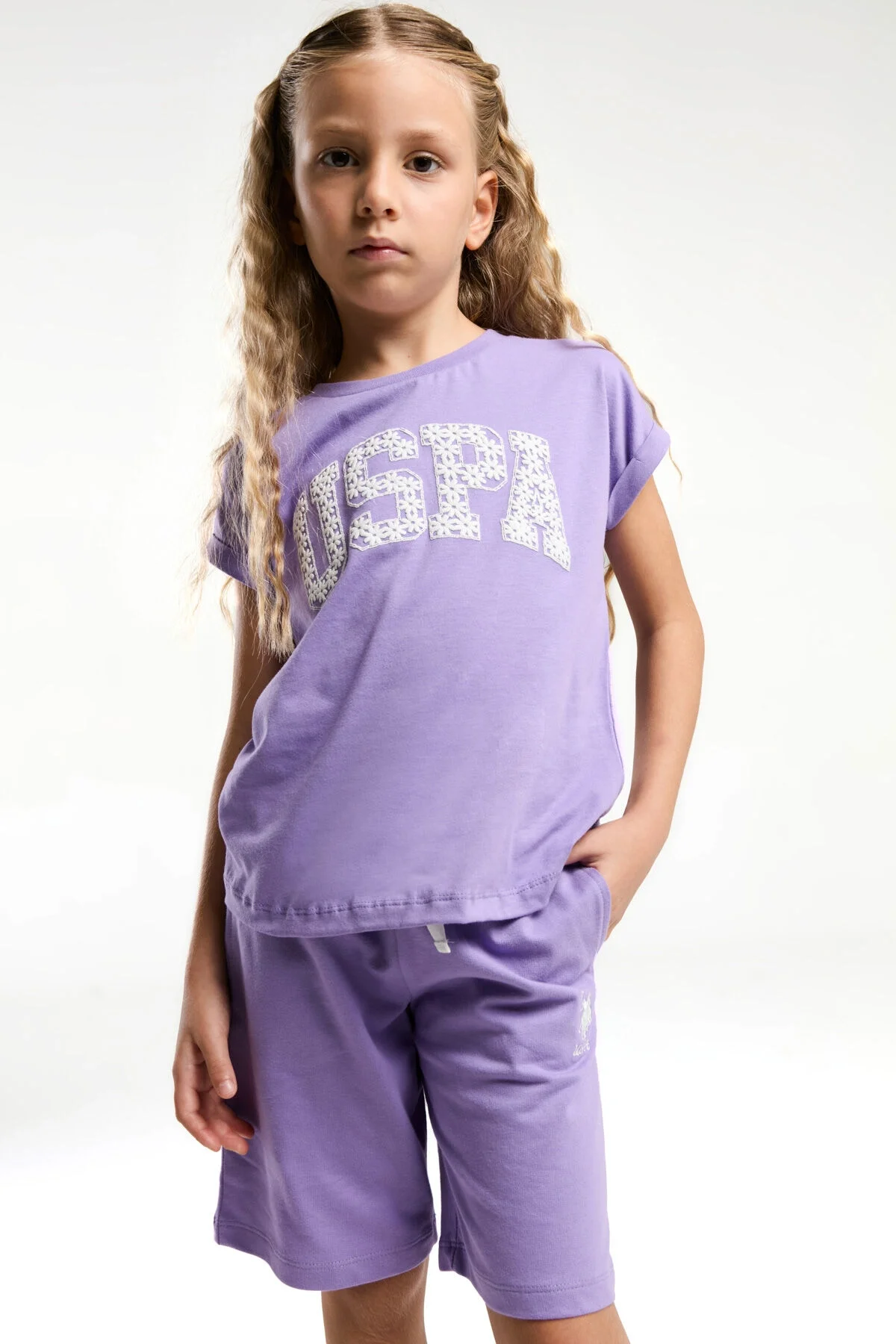 Arnetta U.S. Polo Assn Kız Çocuk Mor Bermuda Takım Bermuda Takım Toptan