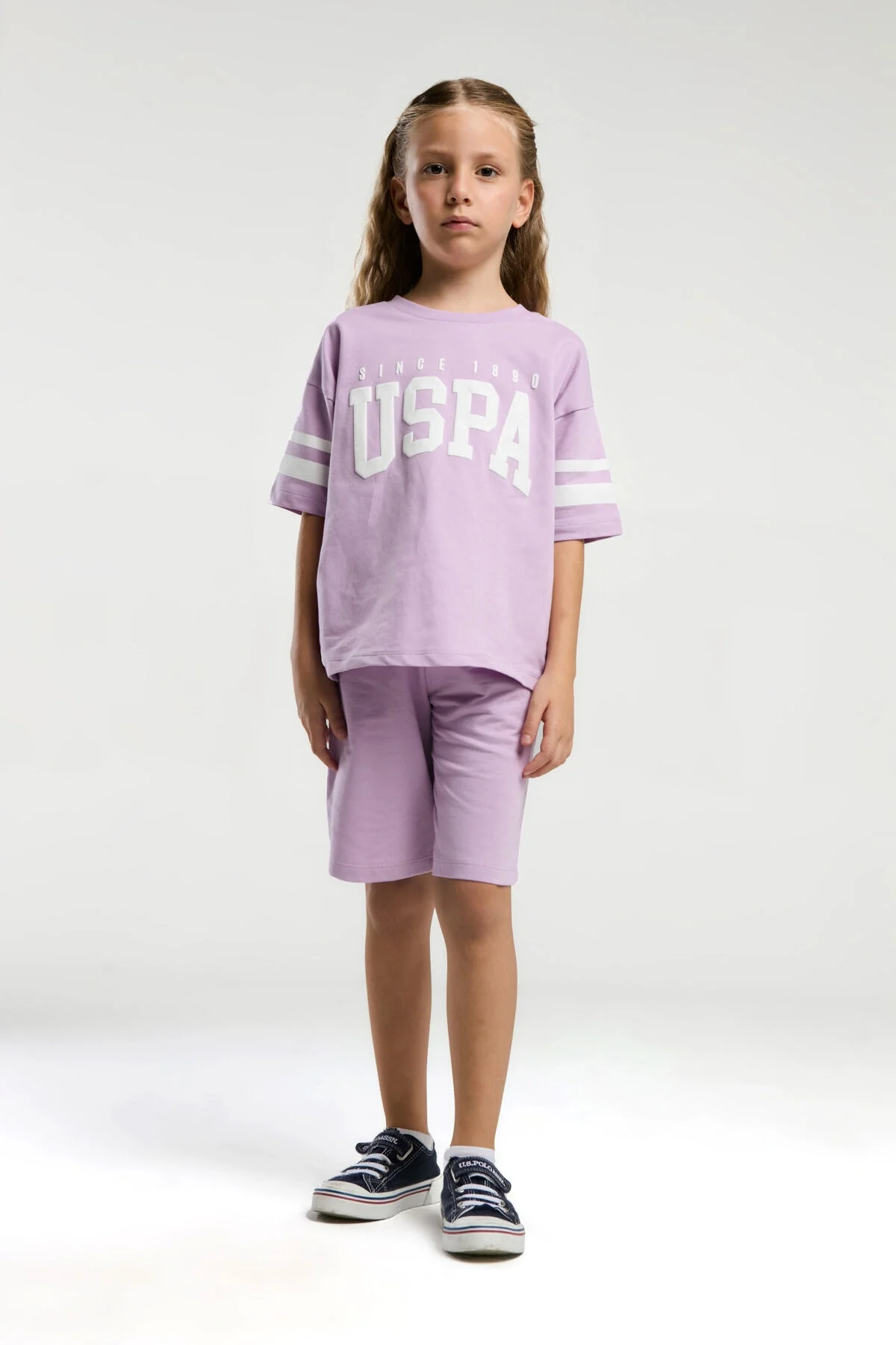 Arnetta U.S. Polo Assn Kız Çocuk Mor Bermuda Takım Bermuda Takım Toptan