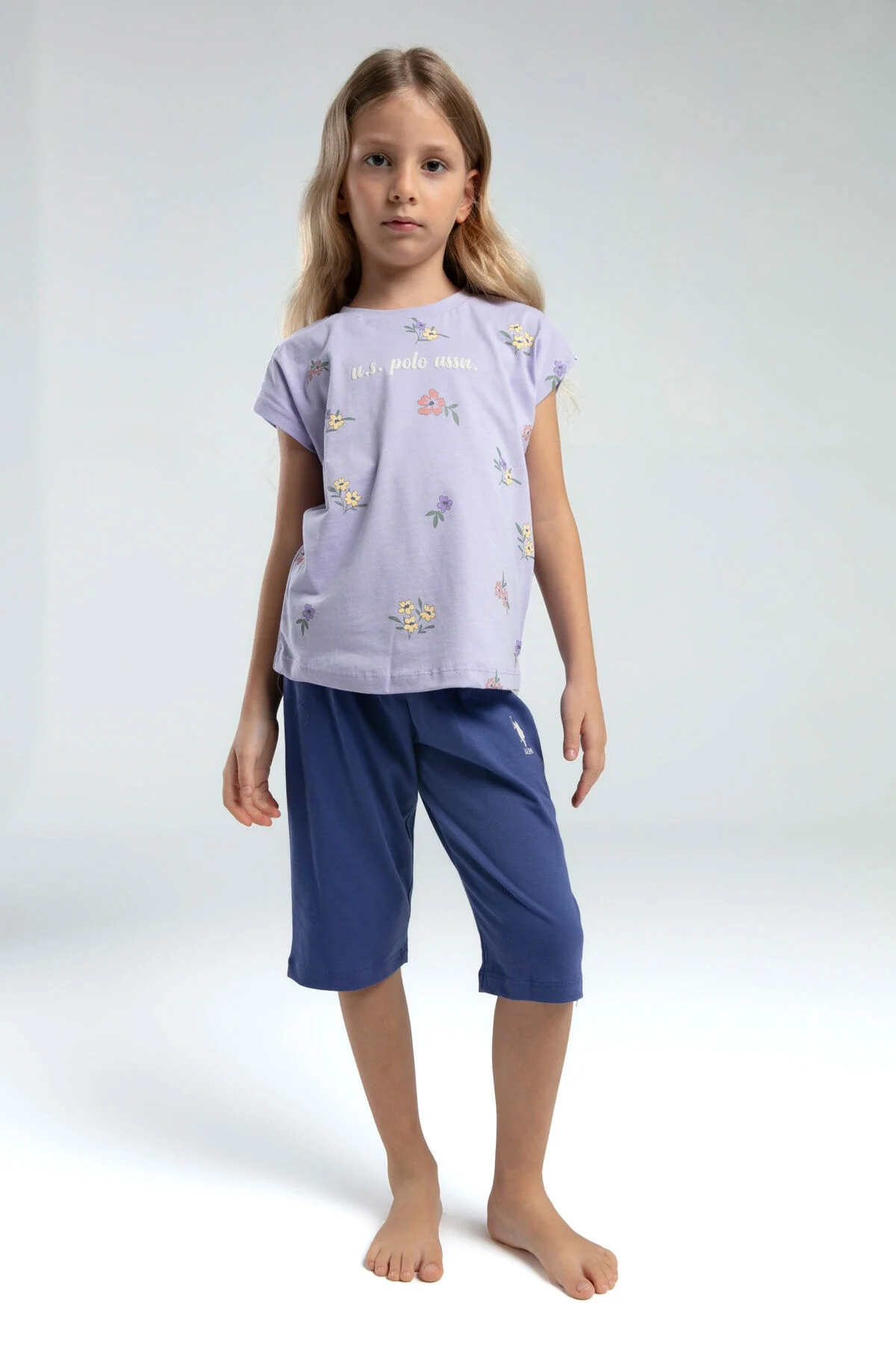 Arnetta U.S. Polo Assn Kız Çocuk Mor Kapri Takımı Kapri Takımı Toptan