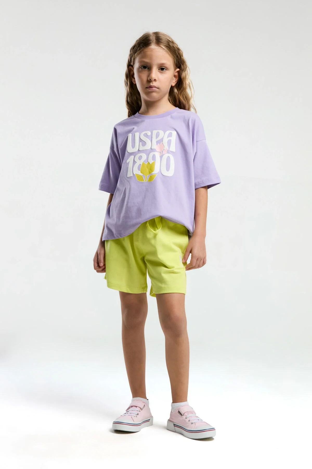 Arnetta U.S. Polo Assn Kız Çocuk Mor Şort Takım Şort Takım Toptan