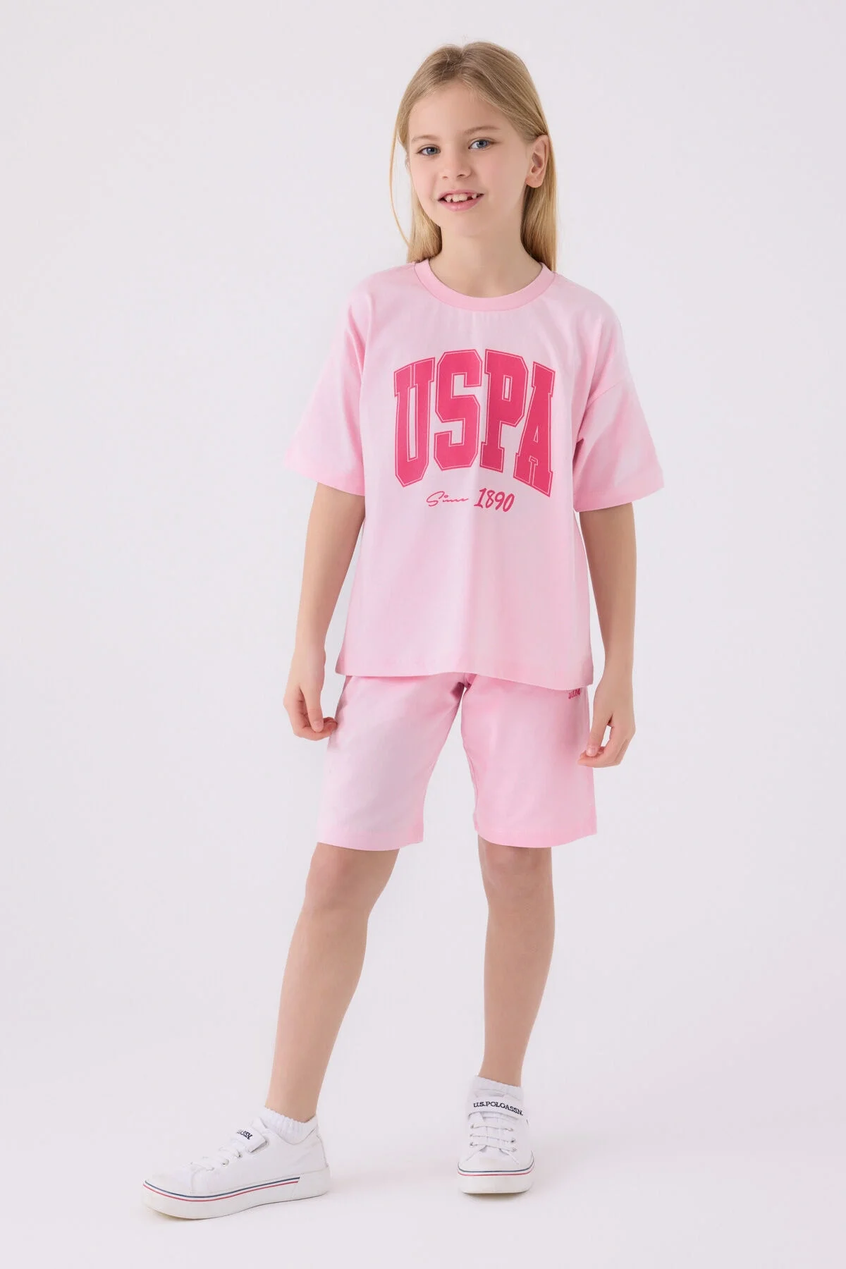 Arnetta U.S. Polo Assn Kız Çocuk Pembe Bermuda Takım Bermuda Takım Toptan