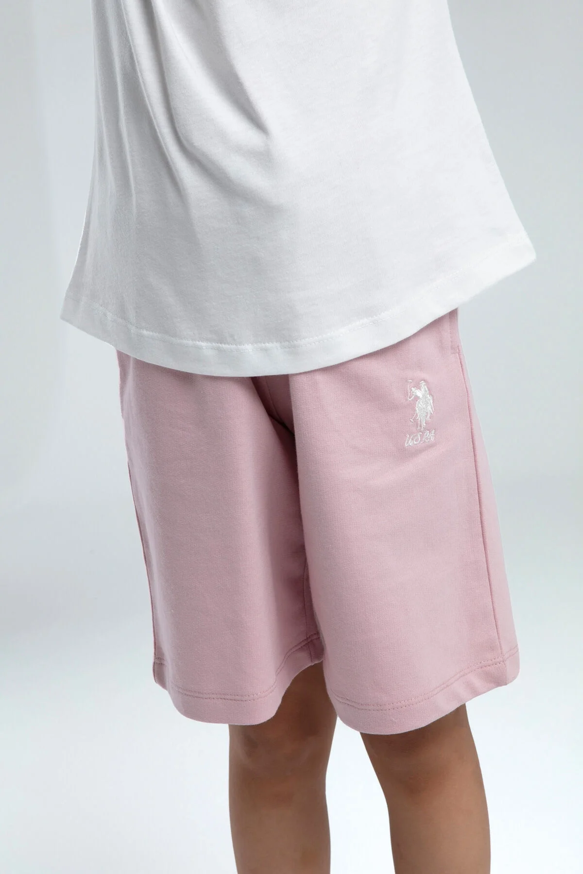 Pembe Bermuda Takım, U.S. Polo Assn Kız Çocuk Giyim, Beyaz T-shirt ve Pembe Kısa Pantolon, Çocuk Moda