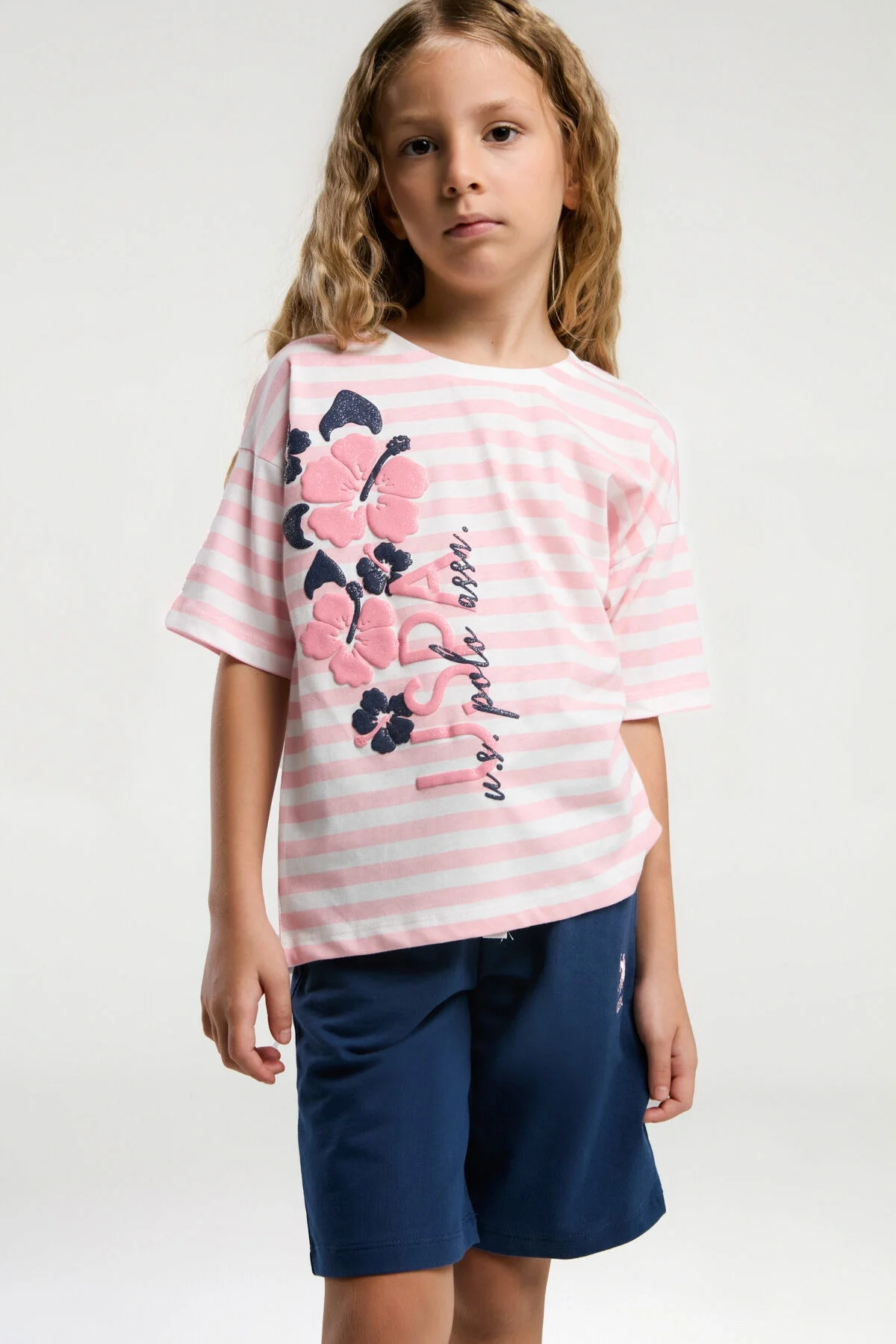 Arnetta U.S. Polo Assn Kız Çocuk Pembe Bermuda Takım Bermuda Takım Toptan