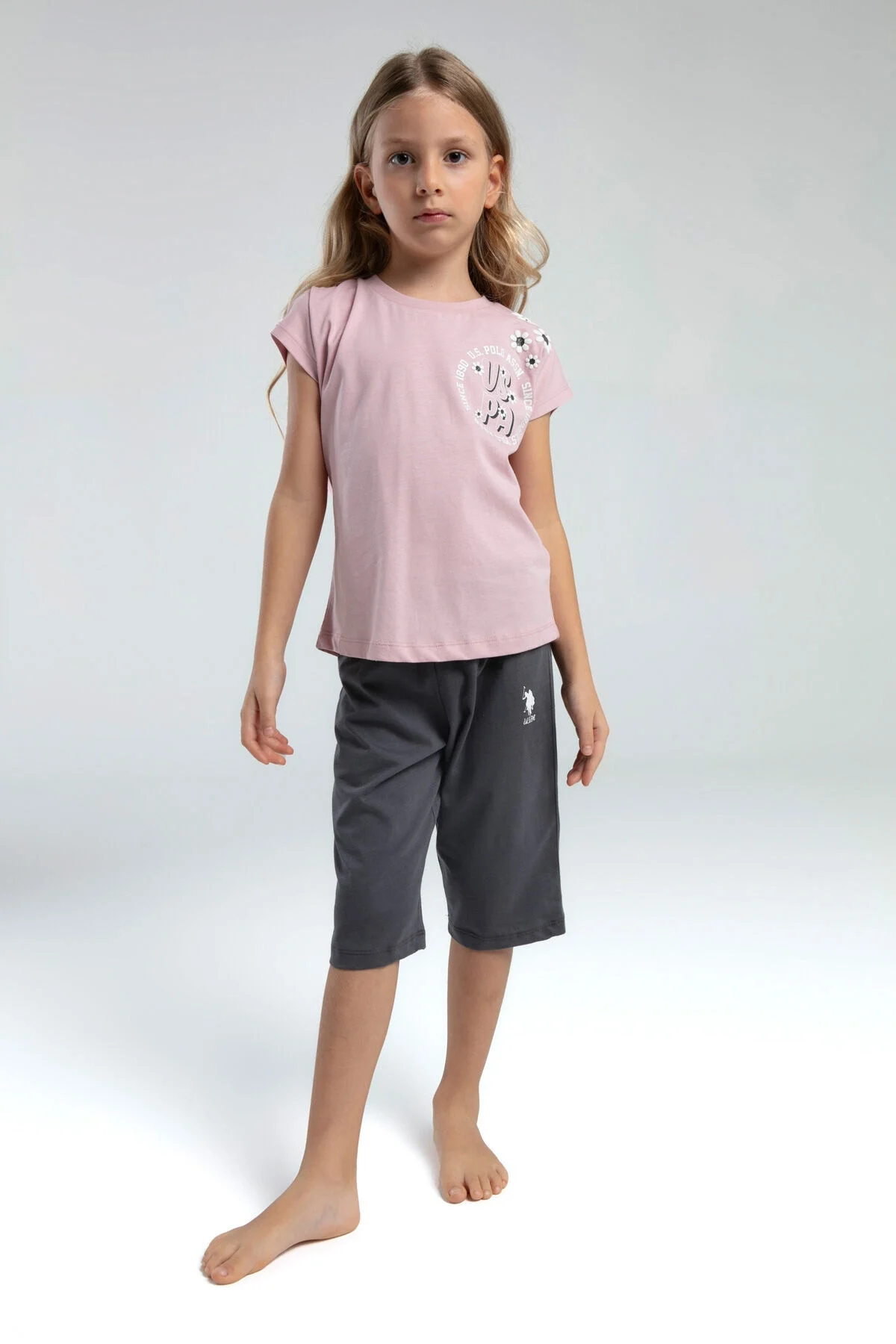 Arnetta U.S. Polo Assn Kız Çocuk Pembe Kapri Takımı Kapri Takımı Toptan