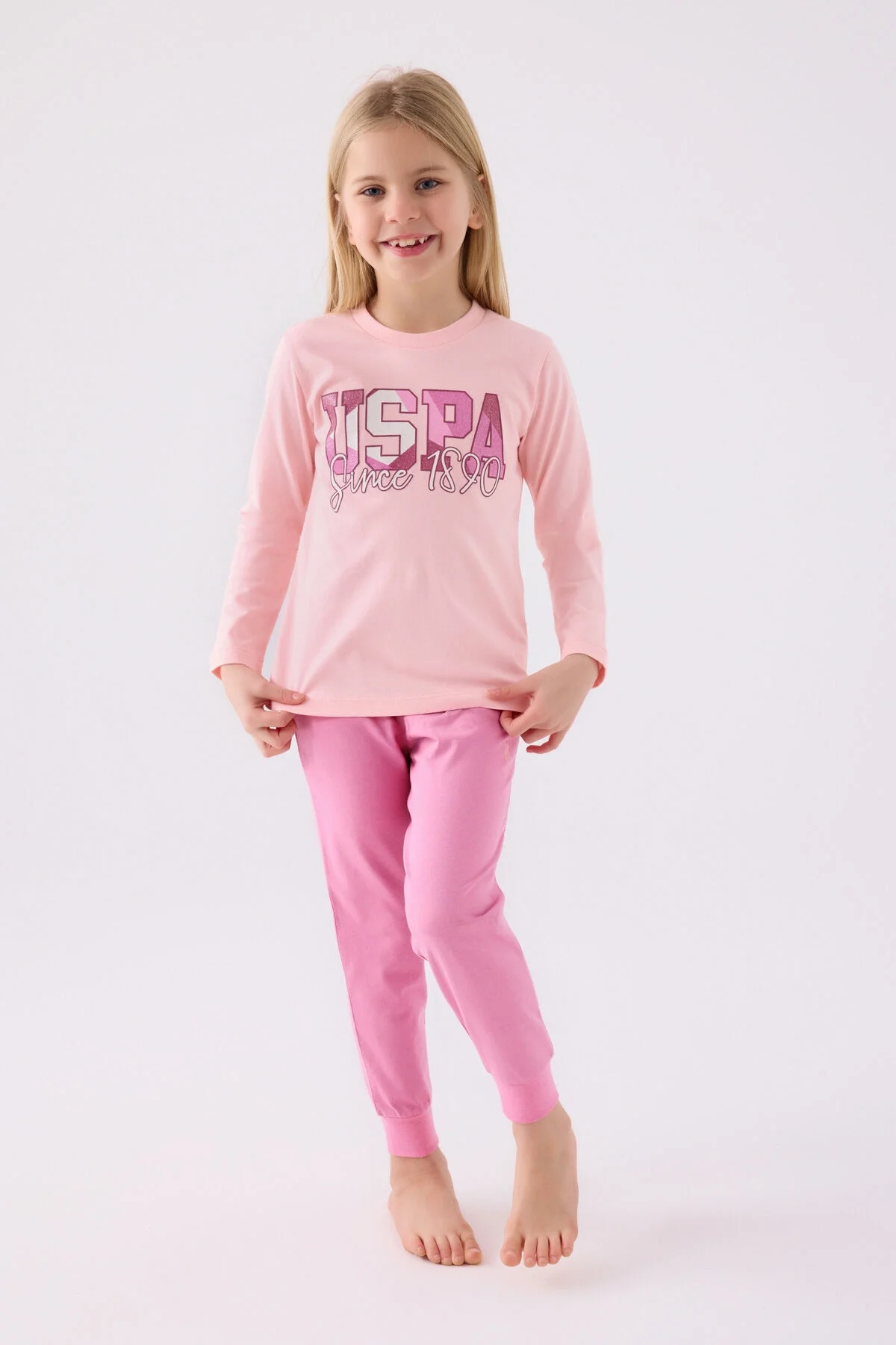 Arnetta U.S. Polo Assn Kız Çocuk Pembe Pijama Takımı Pijama Takımı Toptan