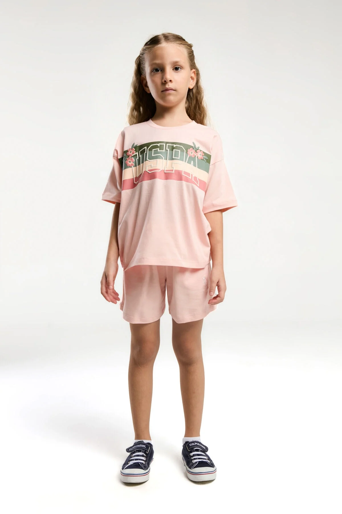 Arnetta U.S. Polo Assn Kız Çocuk Pembe Şort Takım Şort Takım Toptan