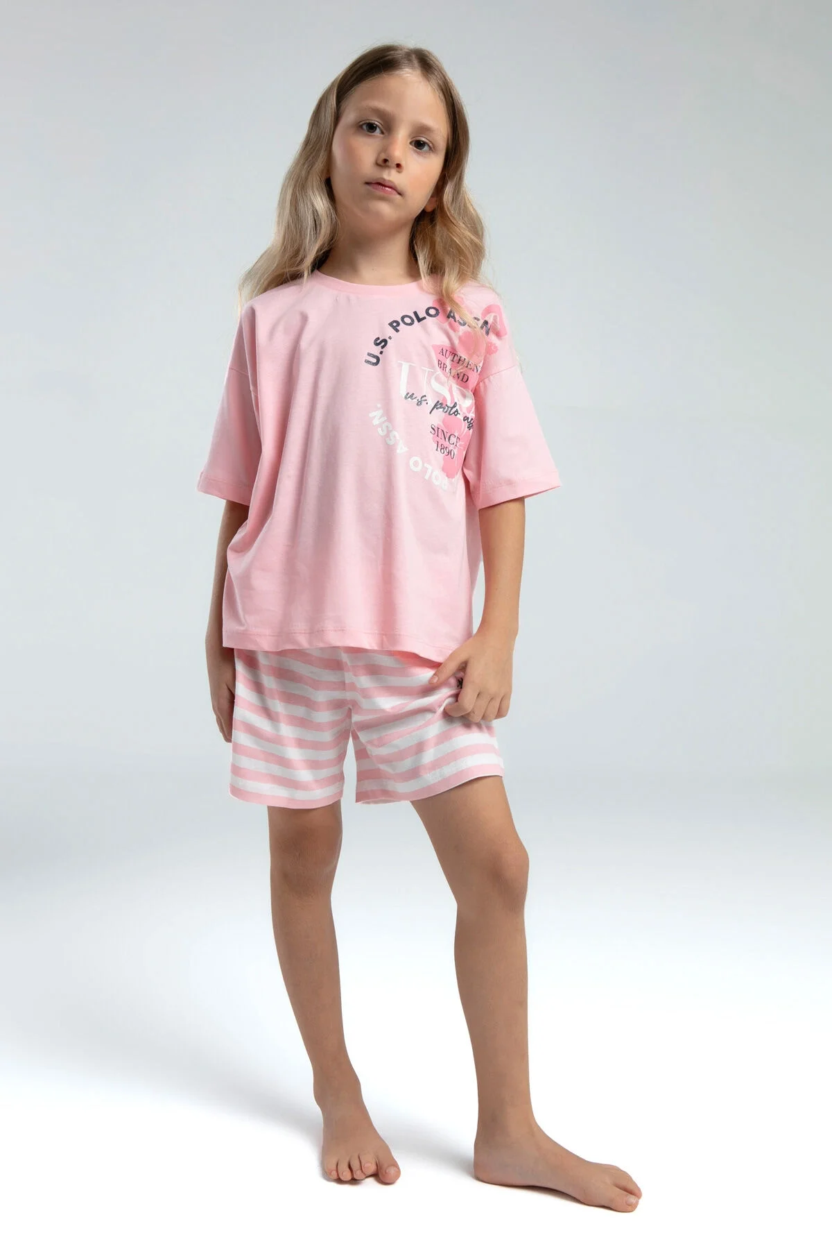 Arnetta U.S. Polo Assn Kız Çocuk Pembe Şort Takım Şort Takım Toptan