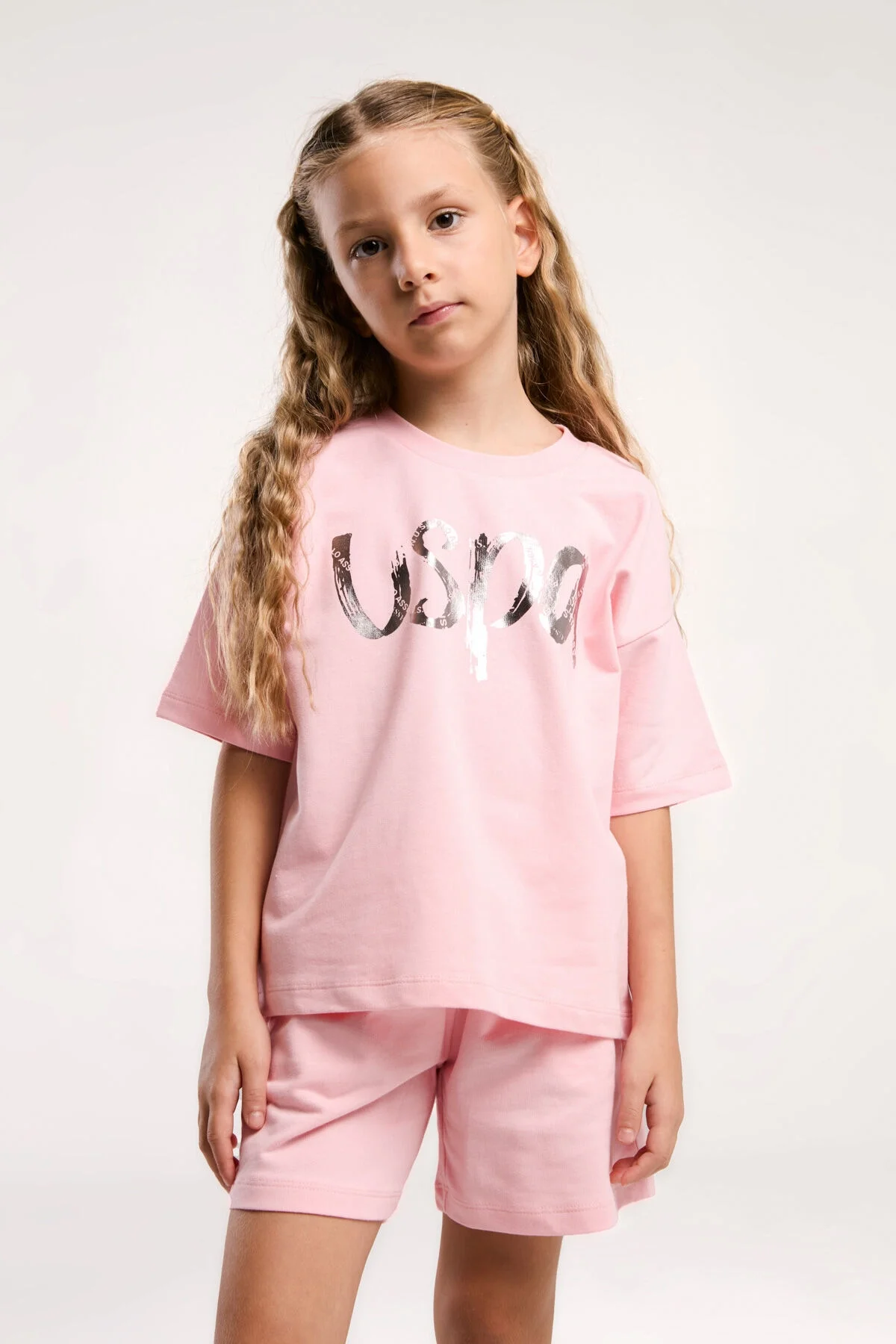 Arnetta U.S. Polo Assn Kız Çocuk Pembe Şort Takım Şort Takım Toptan