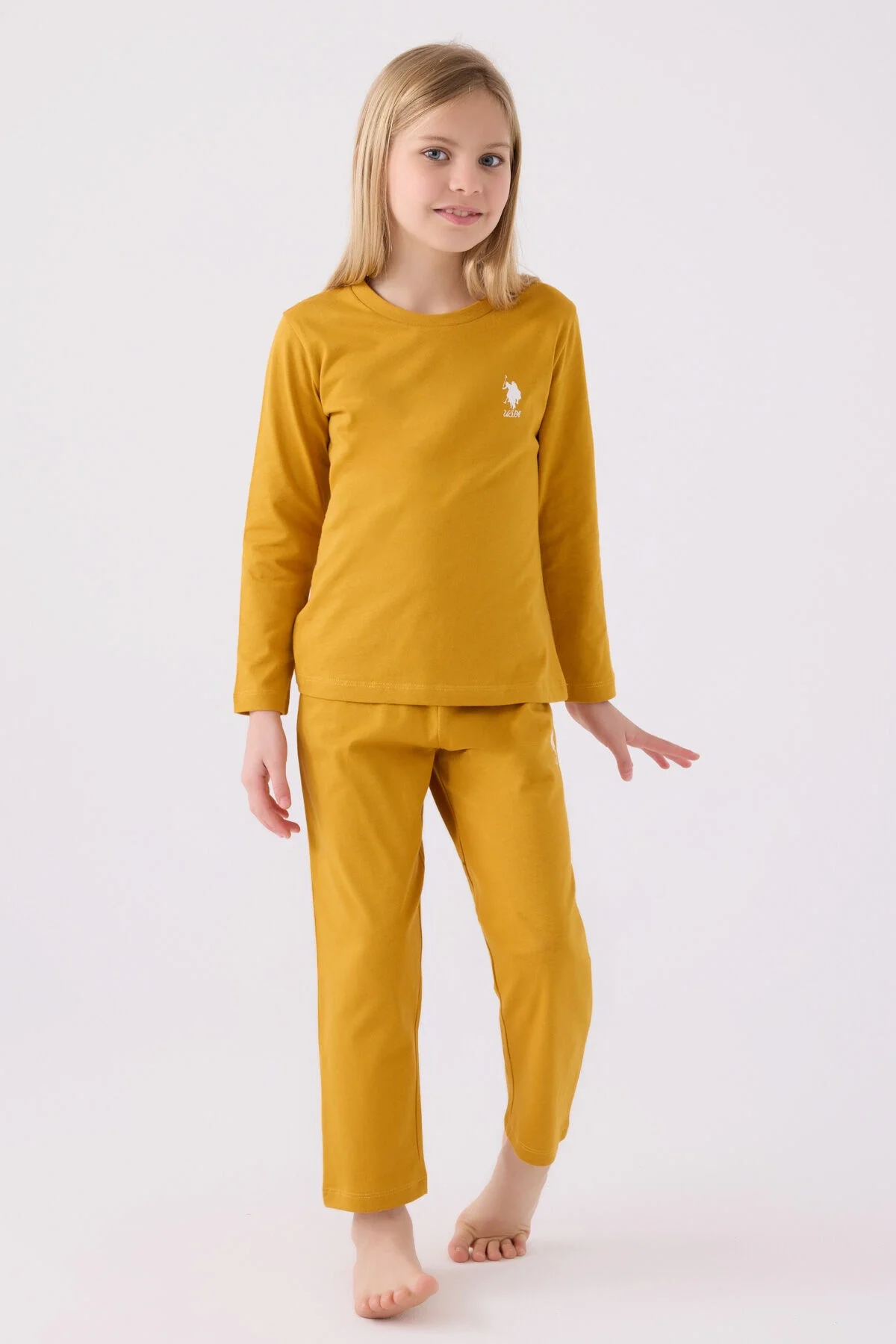 Arnetta U.S. Polo Assn Kız Çocuk Sarı Pijama Takımı Pijama Takımı Toptan