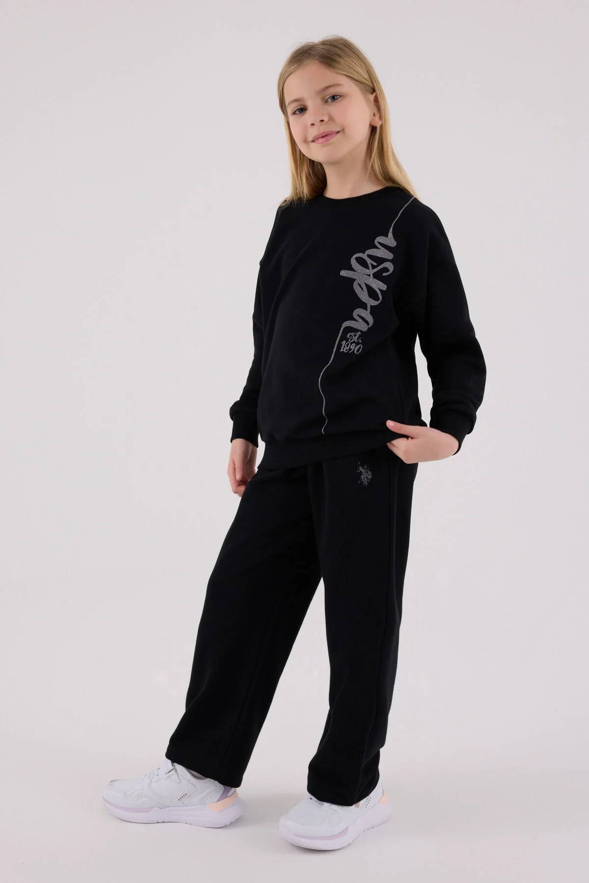 Arnetta U.S. Polo Assn Kız Çocuk Siyah Eşofman Takımı Eşofman Takımı Toptan