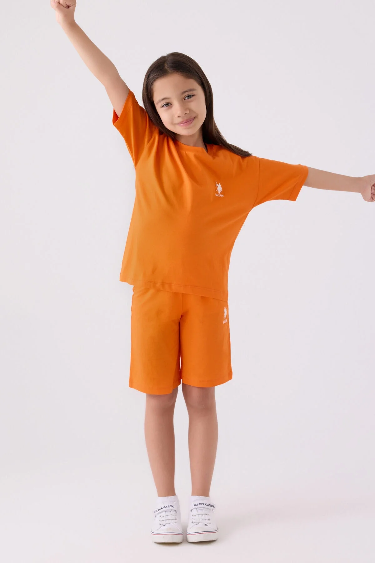 Arnetta U.S. Polo Assn Kız Çocuk Turuncu Bermuda Takım Bermuda Takım Toptan