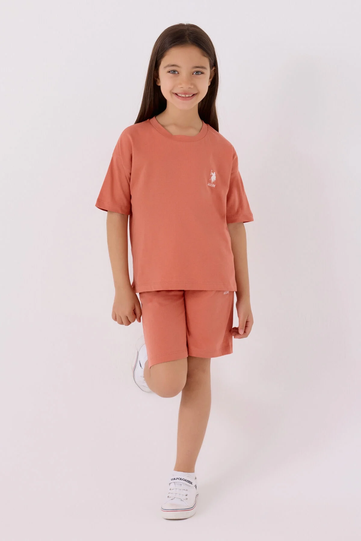 Arnetta U.S. Polo Assn Kız Çocuk Turuncu Bermuda Takım Bermuda Takım Toptan