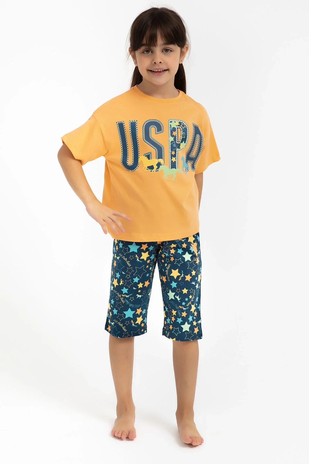 Arnetta U.S. Polo Assn Kız Çocuk Turuncu Kapri Takımı Kapri Takımı Toptan