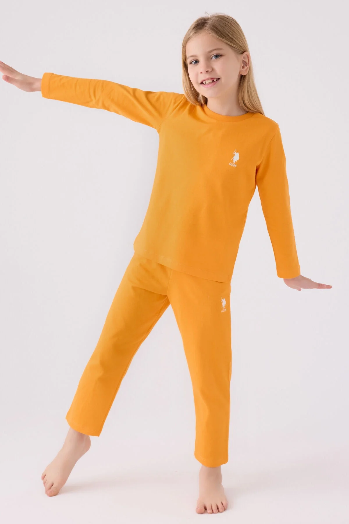 Arnetta U.S. Polo Assn Kız Çocuk Turuncu Pijama Takımı Pijama Takımı Toptan