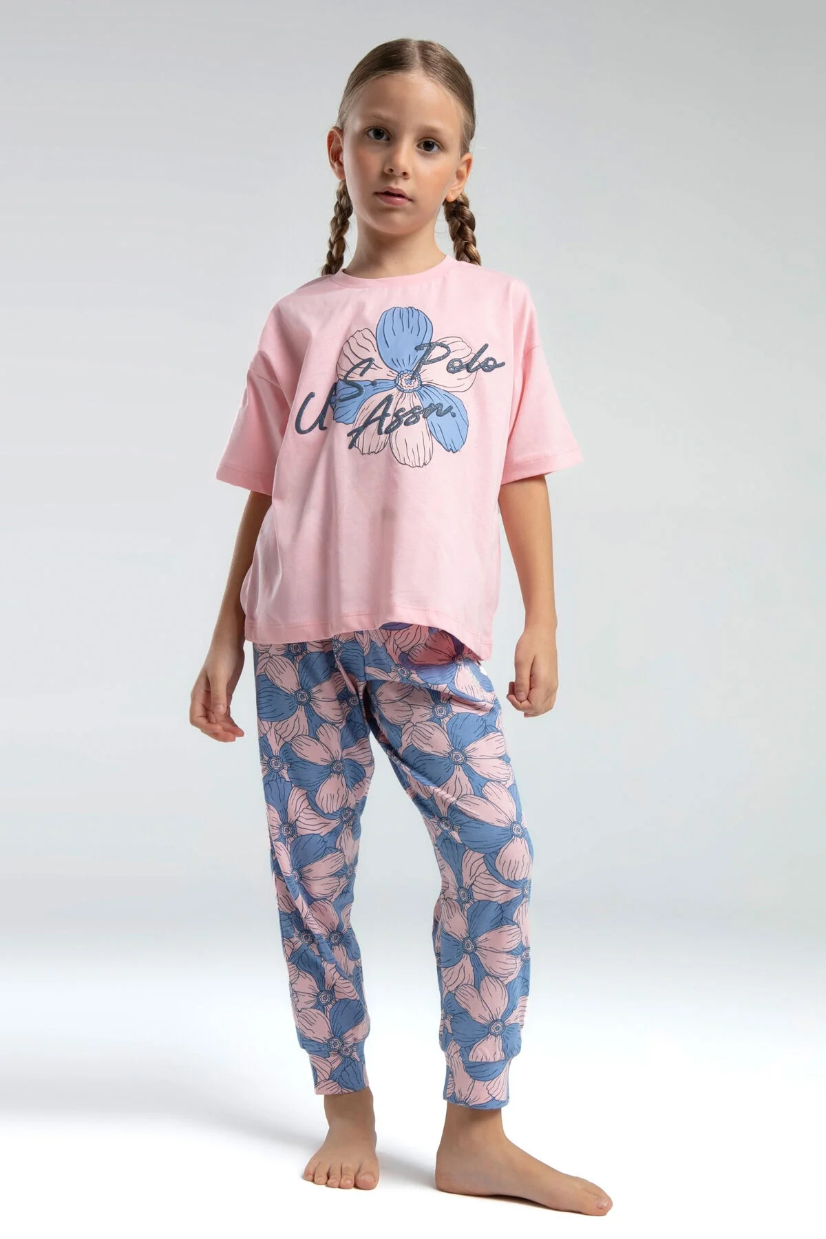 Arnetta U.S. Polo Assn Kız Çocuk Turuncu Pijama Takımı Pijama Takımı Toptan