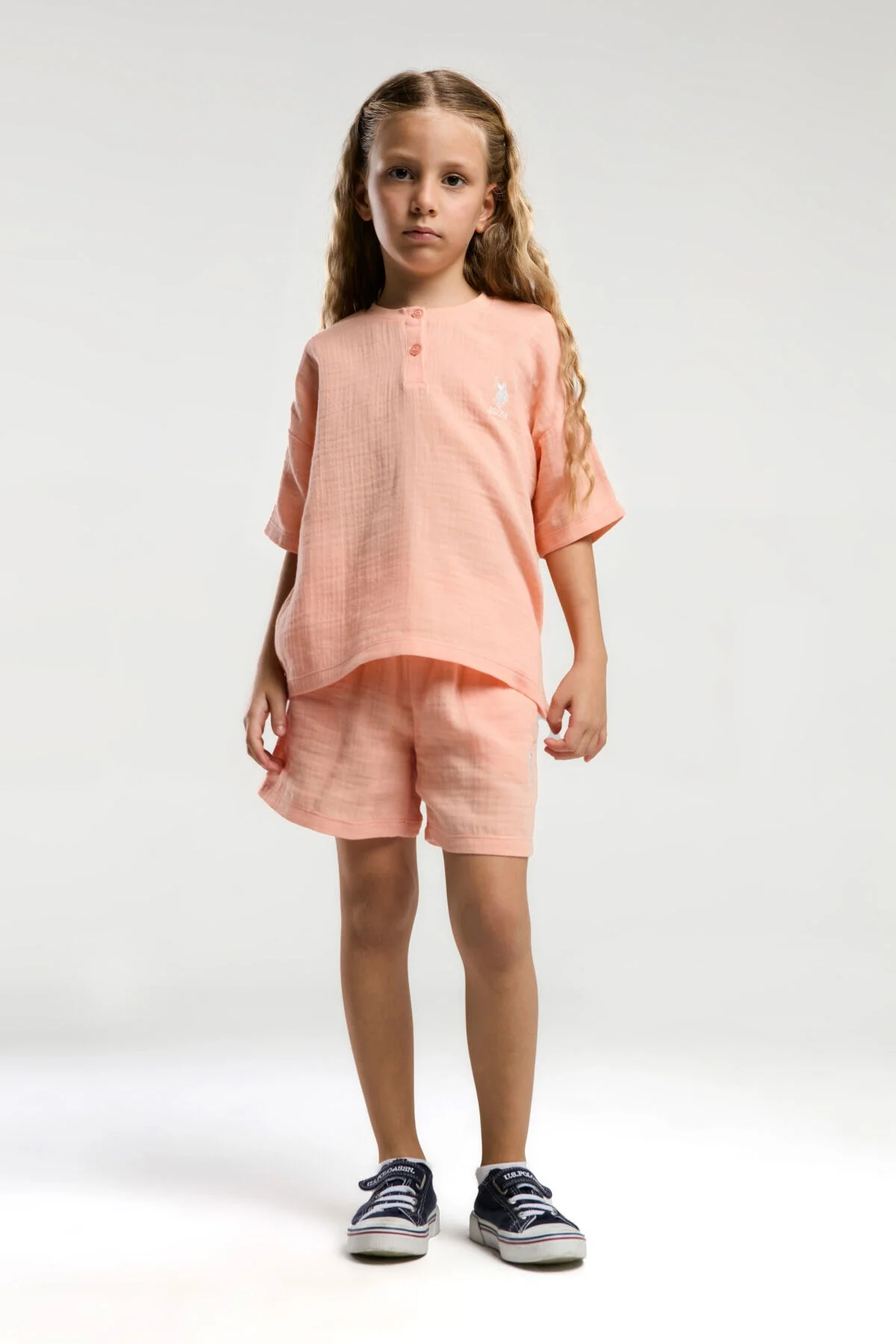 Arnetta U.S. Polo Assn Kız Çocuk Turuncu Şort Takım Şort Takım Toptan