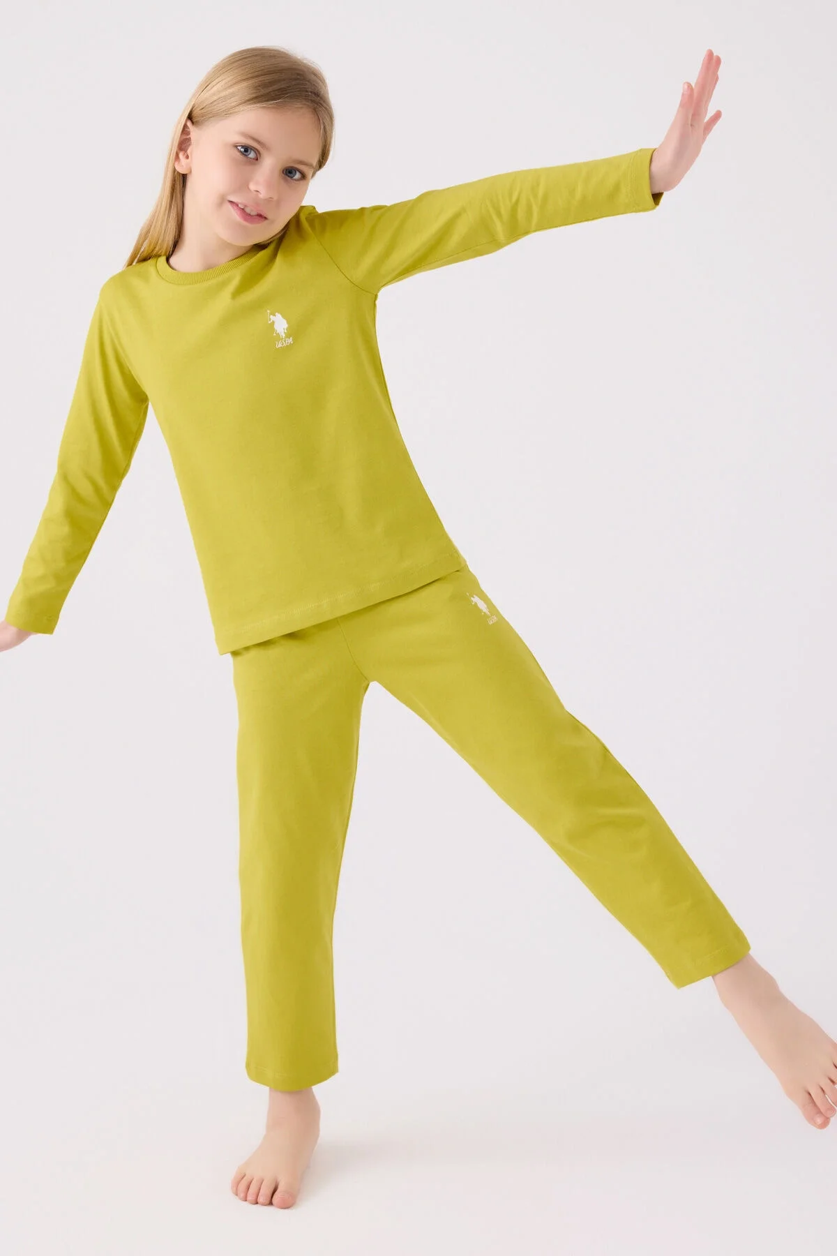 Arnetta U.S. Polo Assn Kız Çocuk Yeşil Pijama Takımı Pijama Takımı Toptan