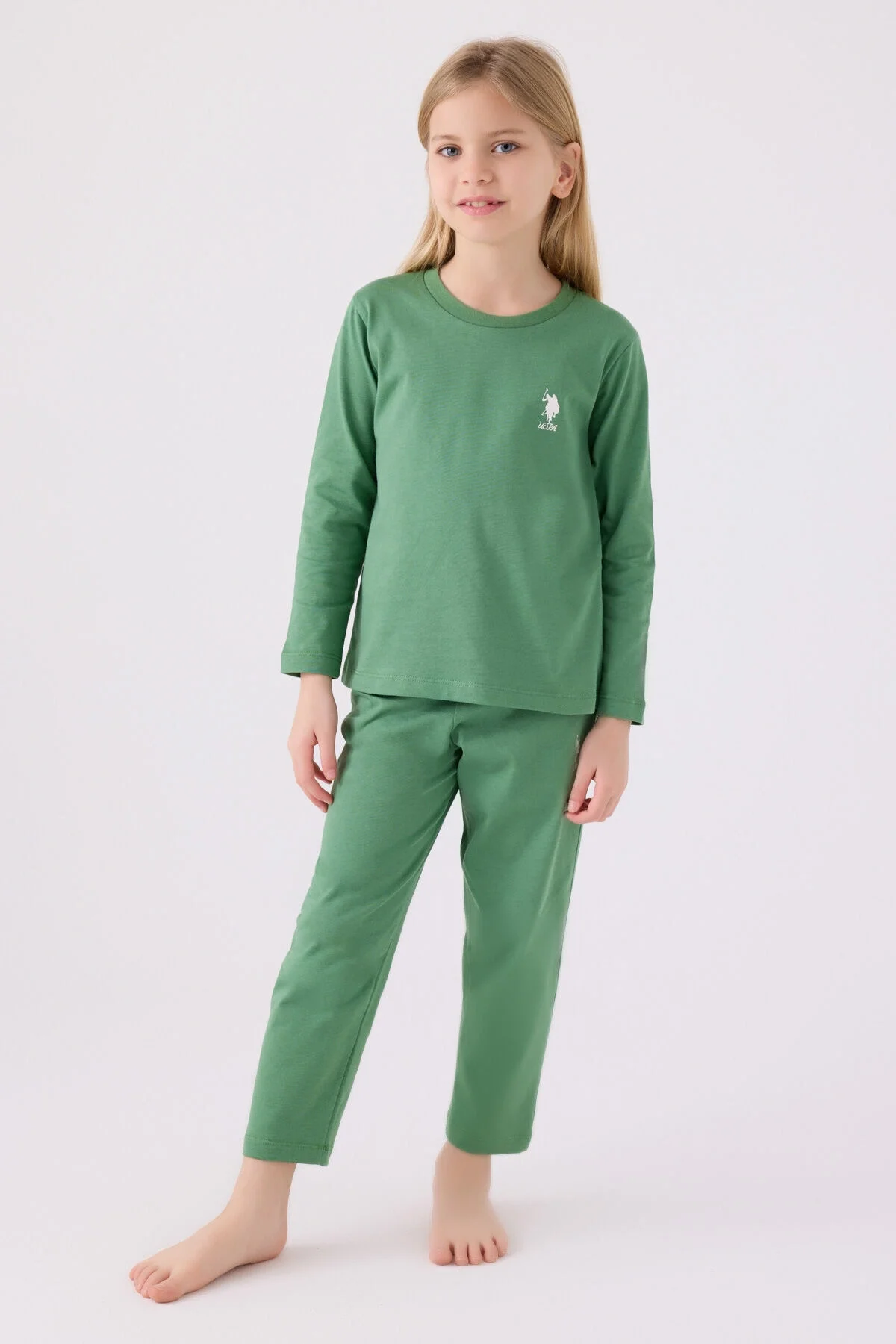 Arnetta U.S. Polo Assn Kız Çocuk Yeşil Pijama Takımı Pijama Takımı Toptan