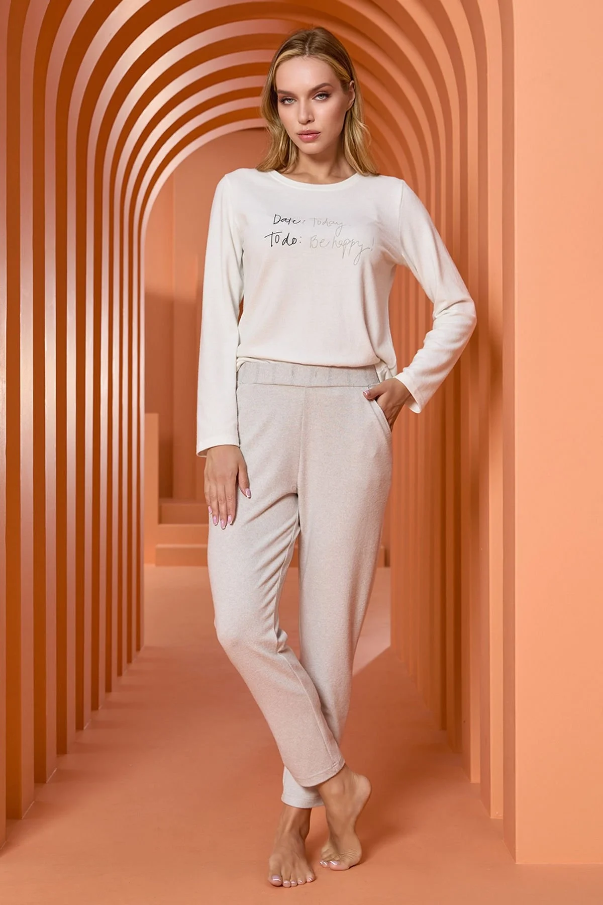 Cossy By Aqua Uzun Kol Baskı Detay Pijama Takımı CossybyAqua 25057 Pijama Takımı Toptan