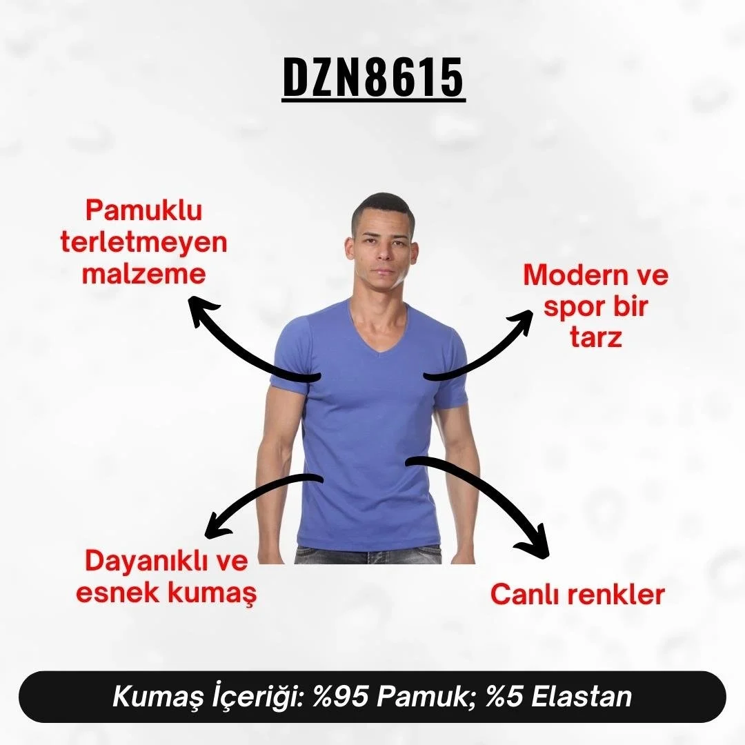 Mavi V yaka erkek kısa kollu atlet t-shirt, Darkzone marka spor iç giyim, model ön görünümü