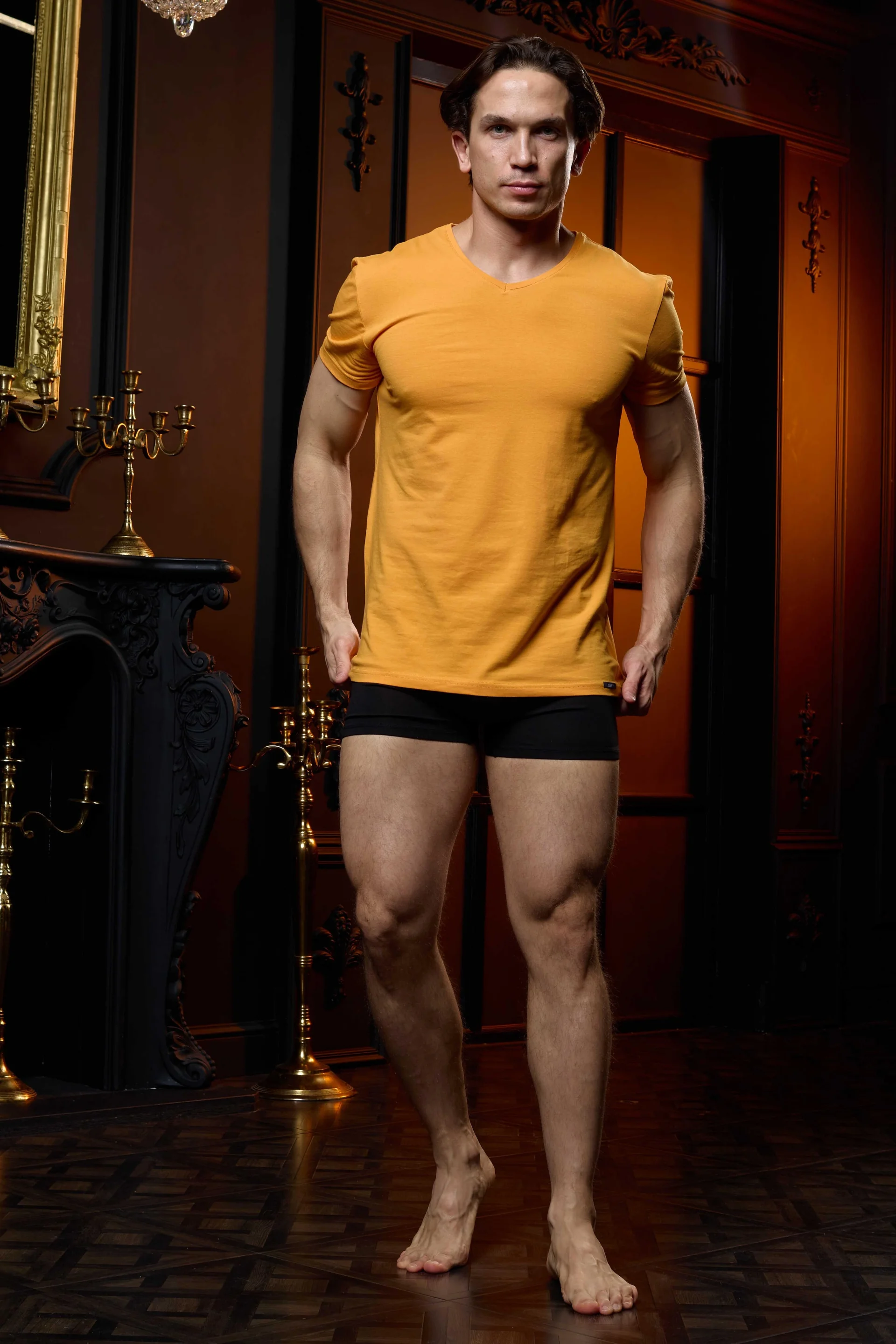 Darkzone V Yaka Sarı Erkek T-Shirt - DZN8622 Atlet Toptan