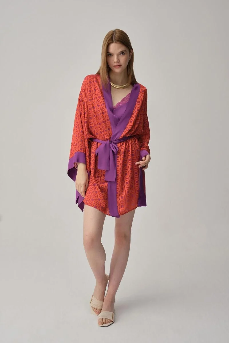 Pierre Cardin VERA - Vegan İpek Saten Kadın Gecelik Sabahlık Takımı - Violet Gecelik Sabahlık Takım Toptan