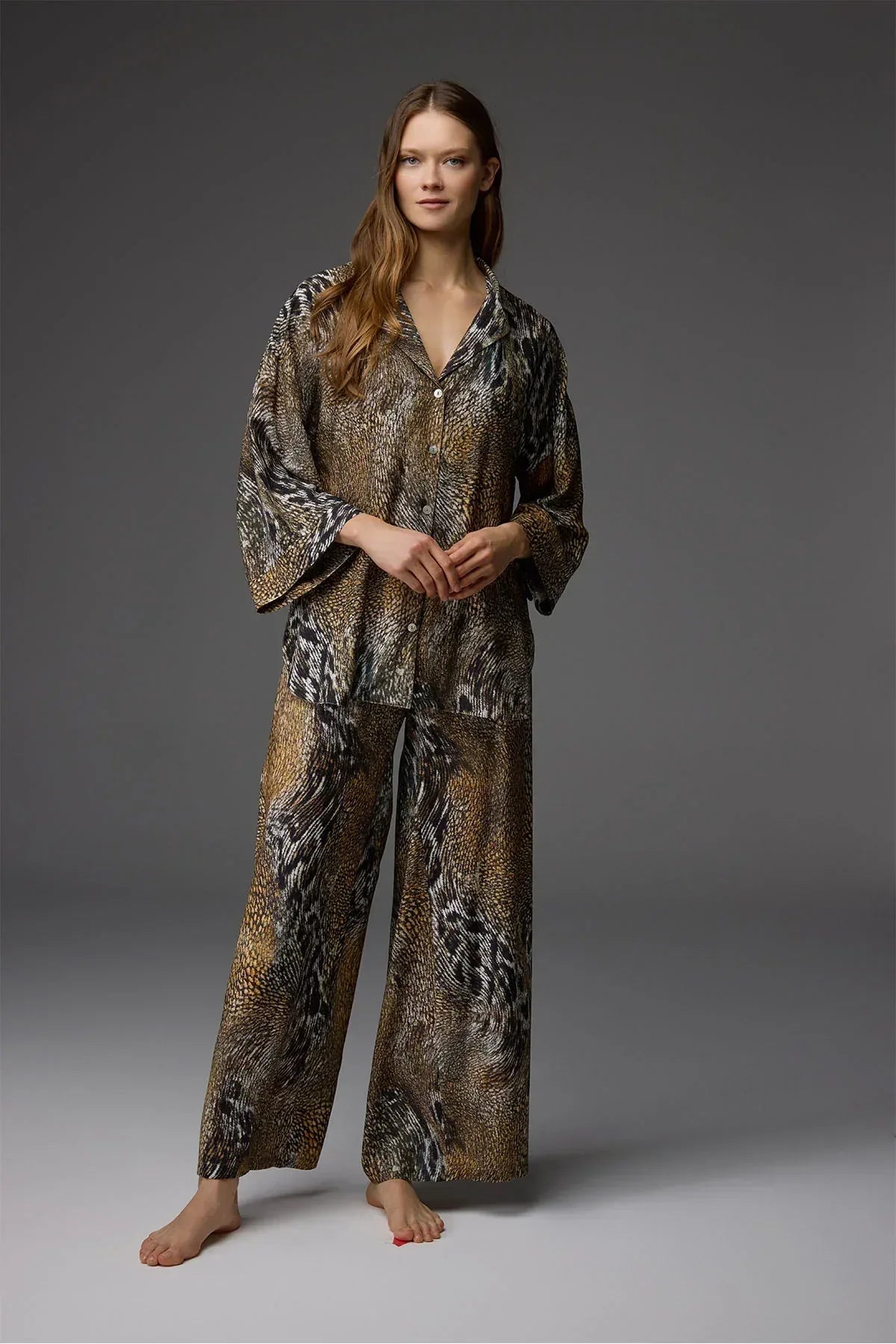 Viskon Desenli Gömlek Yaka Pijama Takım BM-1850
