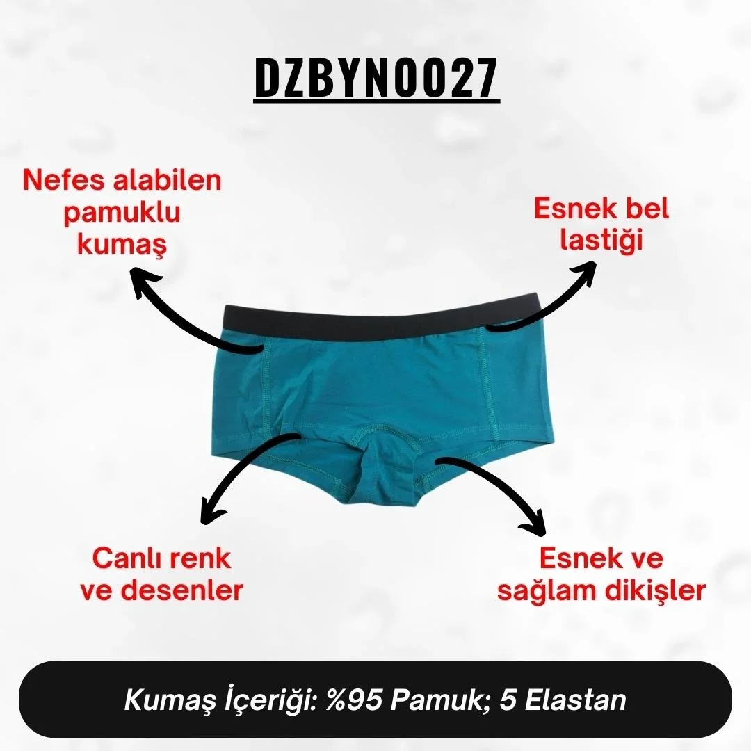 Yeşil kadın boxer, Darkzone markası, DZBYN0027 modeli, siyah elastik bel, düz kesim, beyaz arka plan