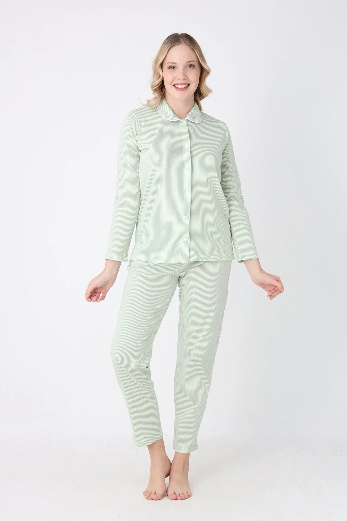 Nbb Yeşil Sleepy Önden Düğmeli Pijama Takım Pijama Takımları Toptan