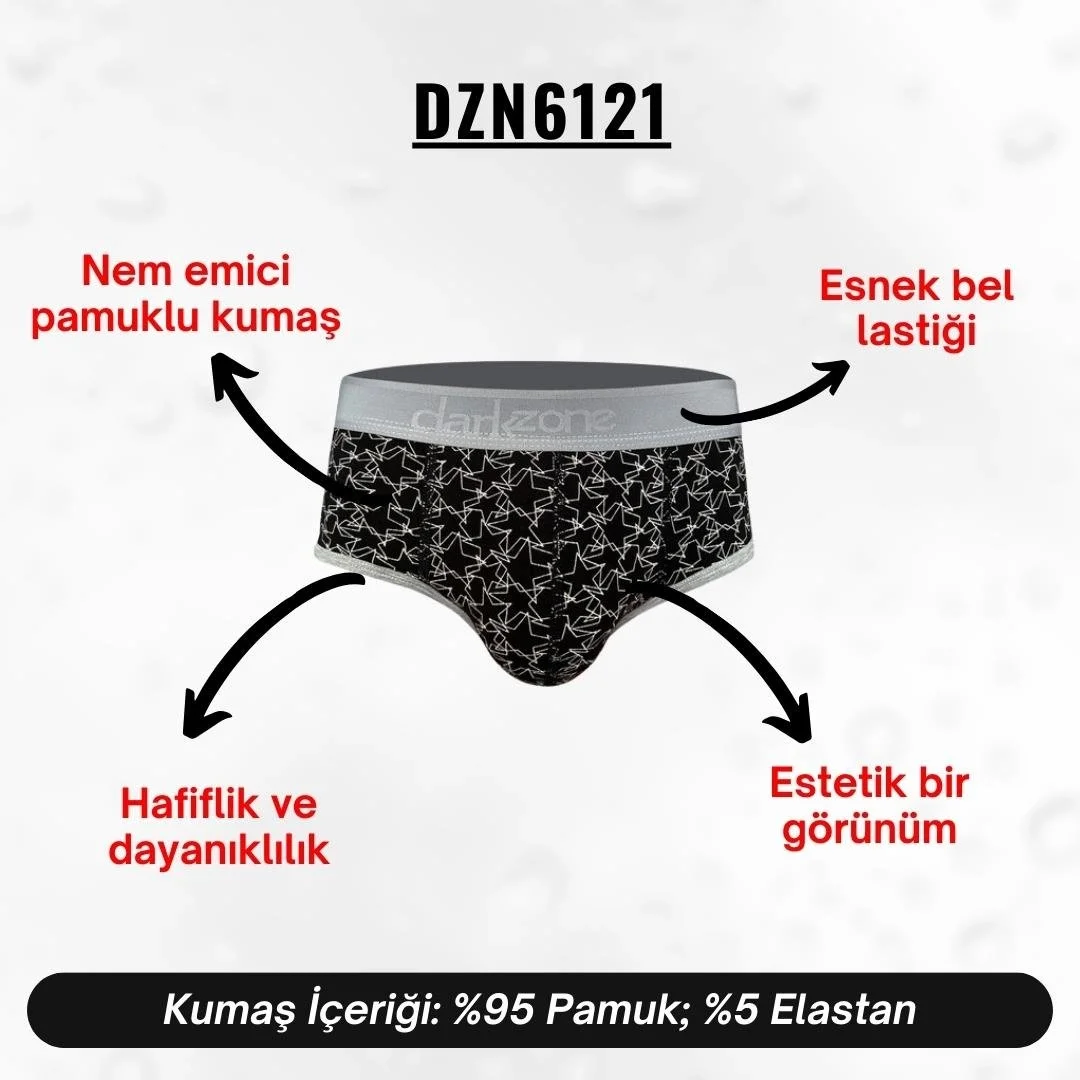 Yıldız desenli siyah erkek slip, Darkzone markası, hipster stil, gri kenarlı, ön görünüm, erkek iç giyim