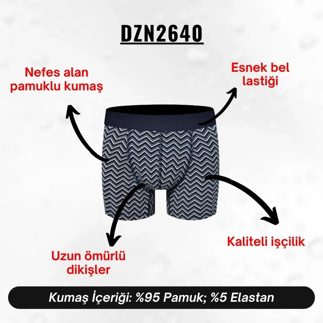 Lacivert zikzak desenli erkek boxer, Darkzone markası, DZN2640 modeli, ön görünüm, beyaz çizgili modern iç giyim